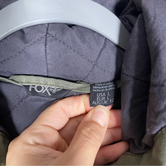 Fox Women’s Junior Large Green Military Style Faux Fur Hooded Jacket 90s Y2K - Picture 13 of 14